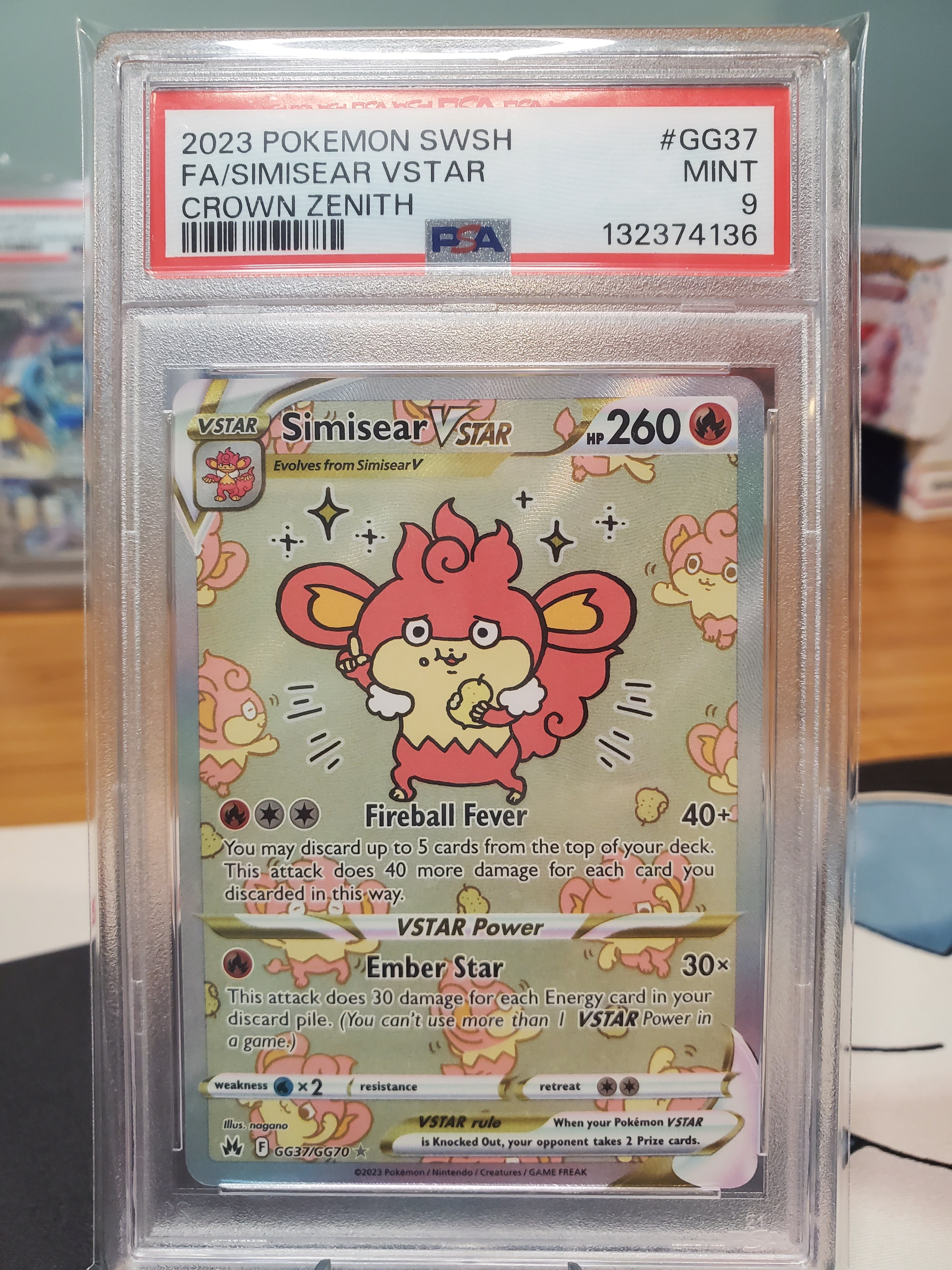 2023 Pokemon SWSH FA/Simisear VSTAR #GG37 PSA 9